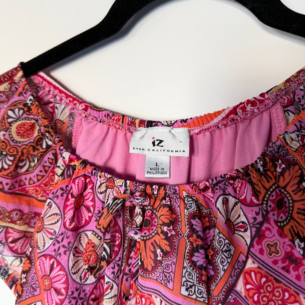Byer California Pink Multi-Pattern Ruffle Short Sleeve Top - Picture 2 of 6